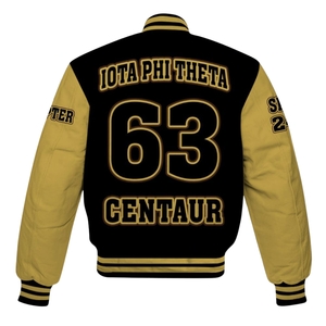 Iota phi theta 1963แจ็คเก็ตทีมมรดกของกรีกสีน้ำตาลทองตัวอักษรเครื่องแต่งกายพี่น้องสไตล์มหาวิทยาลัยคลาสสิก - Product Image 3