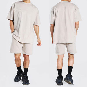 Conjunto de camisetas y pantalones cortos de dos piezas de verano de alta calidad 2025 para hombre, camiseta de manga corta transpirable de algodón liso personalizada para hombre - Product Image 5