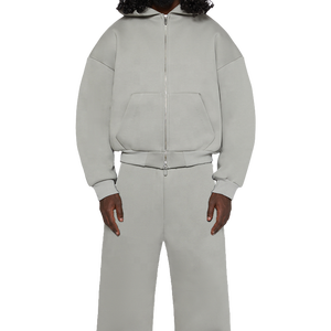 Ensemble personnalisé de sweats à capuche et de pantalons de survêtement Boxy de haute qualité en polaire surdimensionné avec fermeture éclair/fermeture éclair ensemble de survêtements pour hommes - Product Image 1