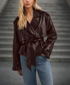 Veste en cuir pour femme en cuir de mouton véritable fabriquée par des fabricants en gros, à double boutonnage et zippée - Product Image 3