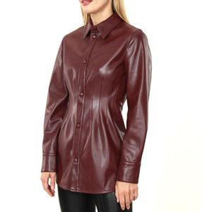 Camisa Formal de Invierno para Mujer, de Cuero Genuino, Corte Holgado, con Botones, Diseño Urbano, Color Sólido, Prenda Exterior Moderna - Product Image 3