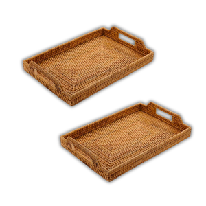Durable Rectangular <b>Wicker</b> RATTAN <b>BASKET</b> / TRAY Lightweight Rattan Tray with <b>Handles</b> Versatile Use Home Decor - Product Image 1