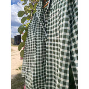 Long Green Gingham Check <b>PYJAMAS</b> Soft Woven Floral Print Homewear Elastic Waist Button Customizable <b>One</b> Fits All Sustainable ODM - Product Image 2