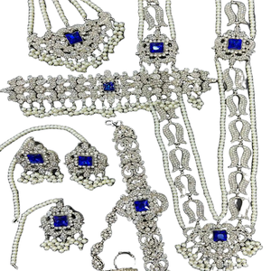 Ensemble de bijoux pour femmes en argent plaqué argent et acier inoxydable fait à la main, style classique, collier, boucles d'oreilles, cristal, strass - Product Image 1