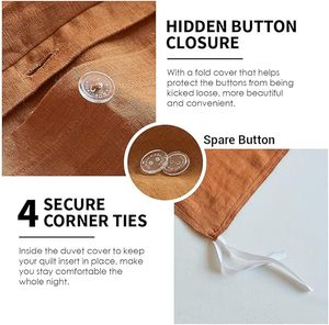 French Washed Flax Duvet Cover Rust Color Soft Breathable Cotton <b>Bedding</b> Button Closure Solid Natural Farmhouse Style Home Hotel - Product Image 5