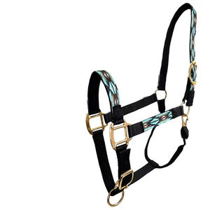 Collier de tête personnalisé licou avec raccords en laiton massif Vente en gros d'équitation Collier de tête licous selle anglaise en nylon - Product Image 2