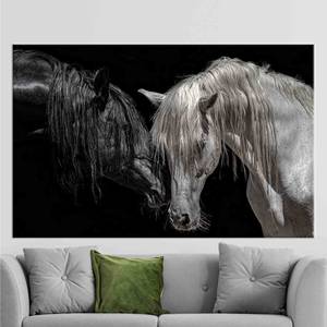 Impresión en lienzo de caballo en blanco y negro - Decoración de pared moderna para casa de campo, 1P: Enmarcado tipo galería - Product Image 1