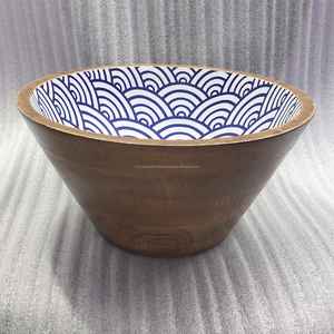 Natural Finish Wooden Printed Bowl With Hand Painted Design For Table Centerpiece Handmade From India At Cheapest price - Product Image 1