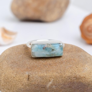 Natural Larimar Gemstone Bar <b>Ring</b> Handmade 92.5 Silver Christian Nautical Stackable <b>Ring</b> for Your Style - Product Image 3