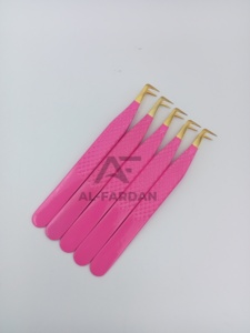 แหนบต่อขนตา 90 องศา แบบบาง สีชมพูร้อน ปลายสีทอง สำหรับต่อขนตาแบบวอลลุ่ม พร้อมกล่องการ์ด รับทำโลโก้ตามสั่ง - Product Image 2
