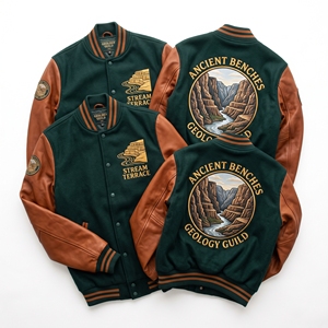 Wholesale Varsity Coat Supplier <b>Burgundy</b> Wool Letterman <b>Jacket</b> River Nature Embroidery Beige <b>Leather</b> Sleeves Outerwear - Product Image 4
