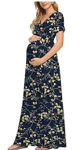 Nuevo diseño elegante sublimación vestido de maternidad media manga cuello en V hasta el suelo impresión alimentación vestidos vestido Maxi estilo vestido - Product Image 5