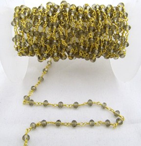 โซ่ร้อยสายลูกปัดขนาด3มม. มีเกล็ดหินควอทซ์สีควันขนาด3มม. - Product Image 2