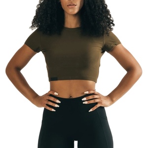T-shirts courts moulants à manches courtes pour femmes, color block, avec découpe au dos personnalisée - Product Image 1