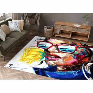 Tapis coloré avec portrait de femme style graffiti : Décoration moderne pour la maison, tapis à poils doux - Product Image 2