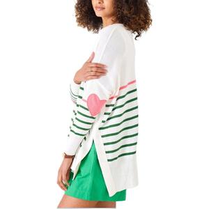 Customizable Women's Round Neck Drop Shoulder Slit Sweater Easy Street <b>Tunic</b> for Winter Casual Style - Product Image 5