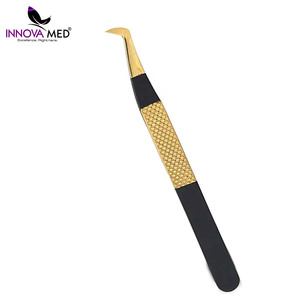 Pinces à cils professionnelles en acier inoxydable, pointe légèrement courbée, pinces à cils pour volume, outils pour artistes en extensions de cils - Product Image 6