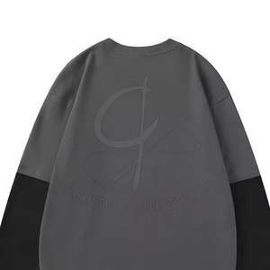 Cuello redondo Hip Hop Streetwear Camisetas de algodón de doble capa con diseño personalizado Camisetas de manga larga para hombre - Product Image 5