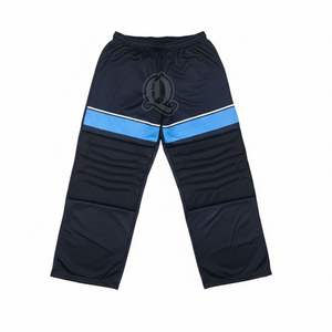 Pantalon de gardien de but de floorball personnalisé, rembourrage renforcé, rayures gris foncé, polyester, protection, coupe large, homme femme, séance d'entraînement - Product Image 6