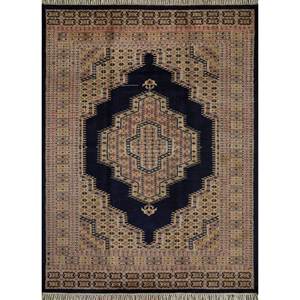 Alfombra Kiaan Azul Grande, 3D, Tejida a Mano, de Lana, para Sala de Estar, Diseño Abstracto Rectangular con Medallón, Modelo Skwl-104 - Product Image 1