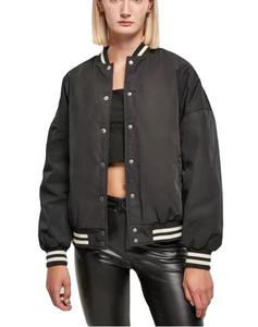 Veste universitaire noire personnalisée pour femmes Veste de baseball tissée en satin - Product Image 6