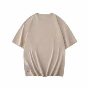 Camiseta de bloque de color con cuello extendido de gran tamaño para hombre, 100% de algodón, calidad de lujo, logotipo personalizado, ropa de calle, camiseta para hombre - Product Image 3