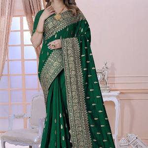 ชุดส่าหรีสำหรับปาร์ตี้งานแต่งงานป้ายแดง Vichitra ดีไซน์สวย - Product Image 3