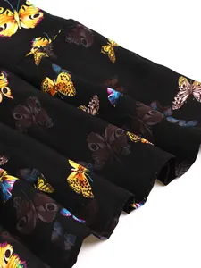 Robe en polyester pour femmes printemps automne Col long manches Papillon Fleur Impression numérique Moyen-Orient Taille élastique Anti-statique - Product Image 2