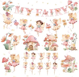 My Fairy Banners Spiral Pendentifs Set de <span class=keywords><strong>d</strong></span>écoration de gâteau pour Fairy First Birthday Party Supplies Forest Garden Baby Shower - Product Image 1