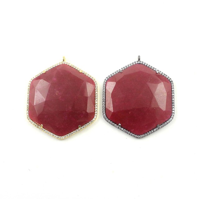 Vintage Style Octagon Shape Ruby Corundum Solitaire CZ Bezel Set Fashionable Pave Silver/Gold Plated Third Party Pendants Charms
