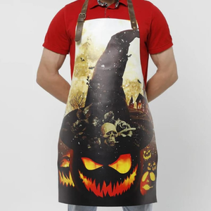 Sombrero de calabaza de terror con estampado de Halloween hecho a mano, delantal de cuero, regalo de cocina, correas ajustables Unisex, decoración de cocina de Halloween - Product Image 1