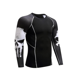 Rashguard de sport pour homme à double panneau, manches longues, logo personnalisé, imprimé, compression, surf, t-shirt de sport pour homme - Product Image 2