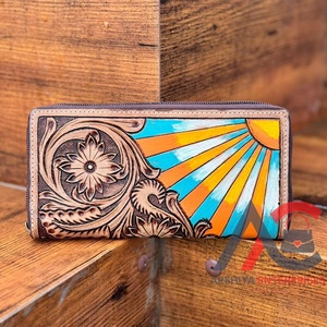 Western Hand Tooled <b>Leather</b> Wallet <b>Purse</b> High Quality Full Grain Genuine <b>Leather</b> Clutch Wholesale Handmade <b>Leather</b> Floral Wallet - Product Image 4