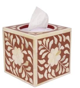 Caja de pañuelos con incrustaciones de hueso de forma cuadrada para habitación de niños y sala de estar y hogar para diseño de hojas a bajo precio - Product Image 1