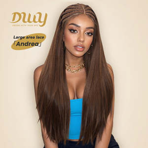 Andrea C- DWY 13x6 Glueless Brown Handmade Braiding Heat Resistant Synthetic <b>Wig</b> with Light Brown Lace Front Comfortable Durable - Product Image 1
