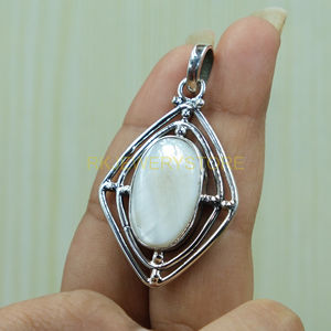 Pendentif géométrique fait main en argent sterling 925 avec pierre précieuse naturelle en nacre pour la fabrication de bijoux - Product Image 5