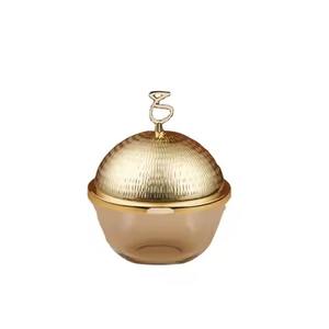 Bol à servir décoratif de style antique avec couvercle métallique et poignée, idéal pour les fruits secs - Product Image 1