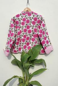 Chaqueta acolchada hecha a mano con estampado floral, reversible, para mujer, de algodón, para invierno, para todas las estaciones. - Product Image 6