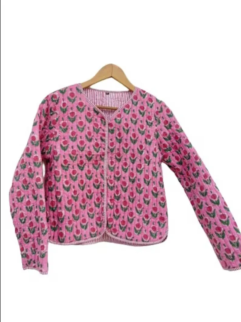 Indian Block Print Quilted Jacket - Bohemian Women's Wear