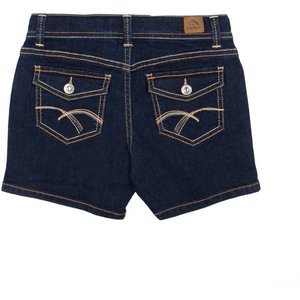 Short en toile pour femme, modèle Millie, micro-short, taille mi-haute, fermeture boutonnée, cinq poches, écologique, anti-froissement, été, bleu, bordure en cristaux - Product Image 6