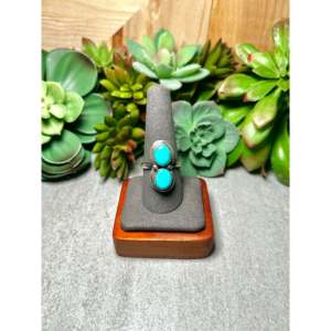 Antionette Martinez Kingman Dainty <b>Ring</b> with <b>Turquoise</b> & Sterling Silver Smooth Bezel Setting Size 9.25 for Everyday Wear - Product Image 1