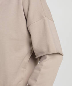 Beige Sudadera de cuello redondo de gran tamaño 100% algodón 350GSM suéter de hombro caído de peso pesado sólido manga larga Casual Streetwear Top - Product Image 5