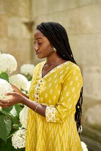 Robe Bohème Soleil Imprimée à la Main en Coton Pur Tenue Décontractée Occasionnelle Vacances d'Été Faite à la Main - Product Image 4