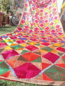 Punjabi เจ้าสาว Phulkari chadar กับ4แท่งแบบดั้งเดิมของซิค์รายการแต่งงาน dupatta ที่กำหนดเอง fulkari chaddar vivaah และการตกแต่ง - Product Image 3