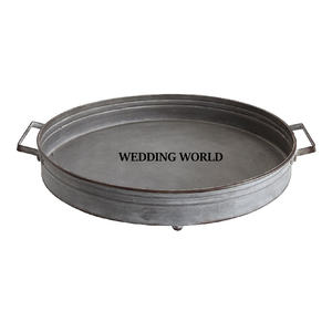 Plateau de service galvanisé pour décoration de mariage, forme ronde, fait à la main, meilleure vente Designer de luxe en gros, plateau de service en métal - Product Image 6
