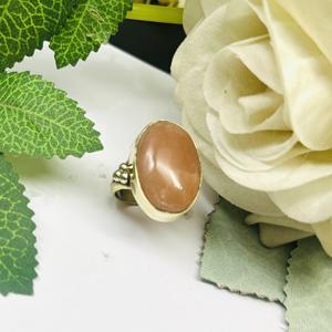 Natural Peach Sunstone Oval Cut 925 Sterling <b>Silver</b> Bezel Setting <b>Statement</b> <b>Ring</b> Handmade Women's - Product Image 2