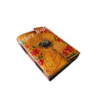 Fait à la main Vintage Deckle Bord Pages Journal En Cuir Véritable Laiton Antique C-Lock En Relief Papillon Fleurs Carnet De Notes Promotionnel