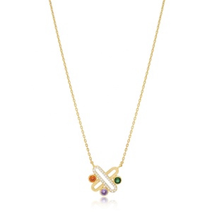 Rectangle Charm Design <b>Chain</b> Charm Colorful Stone Necklace Turkish Wholesale <b>925</b> <b>Sterling</b> <b>Silver</b> Jewelry - Product Image 1