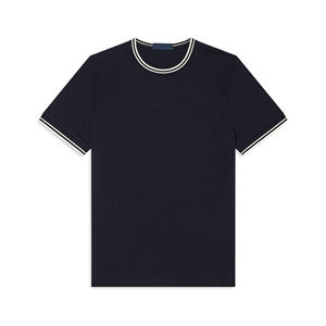 เสื้อยืดคอตตอนลายทางสีกรมท่าเข้มสำหรับผู้ชาย คอกลมคลาสสิก แขนสั้น สวมใส่สบายๆ สไตล์ลำลอง - Product Image 5