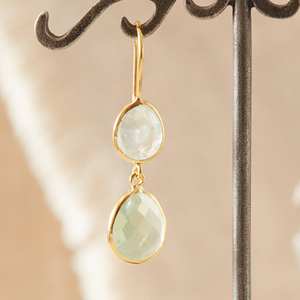 Solid 925 Sterling Silver Genuine Pale Green Prehnite Pebble Oval Double Gemstone <b>Drop</b> <b>Earrings</b> <b>Gold</b> Plated Women Fine <b>Earrings</b> - Product Image 1